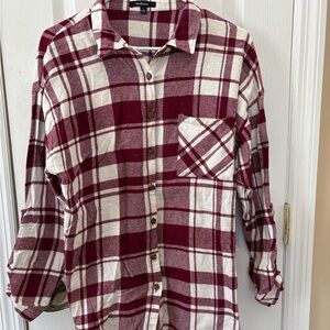Ambiance Burgundy and Cream Plaid Shirt